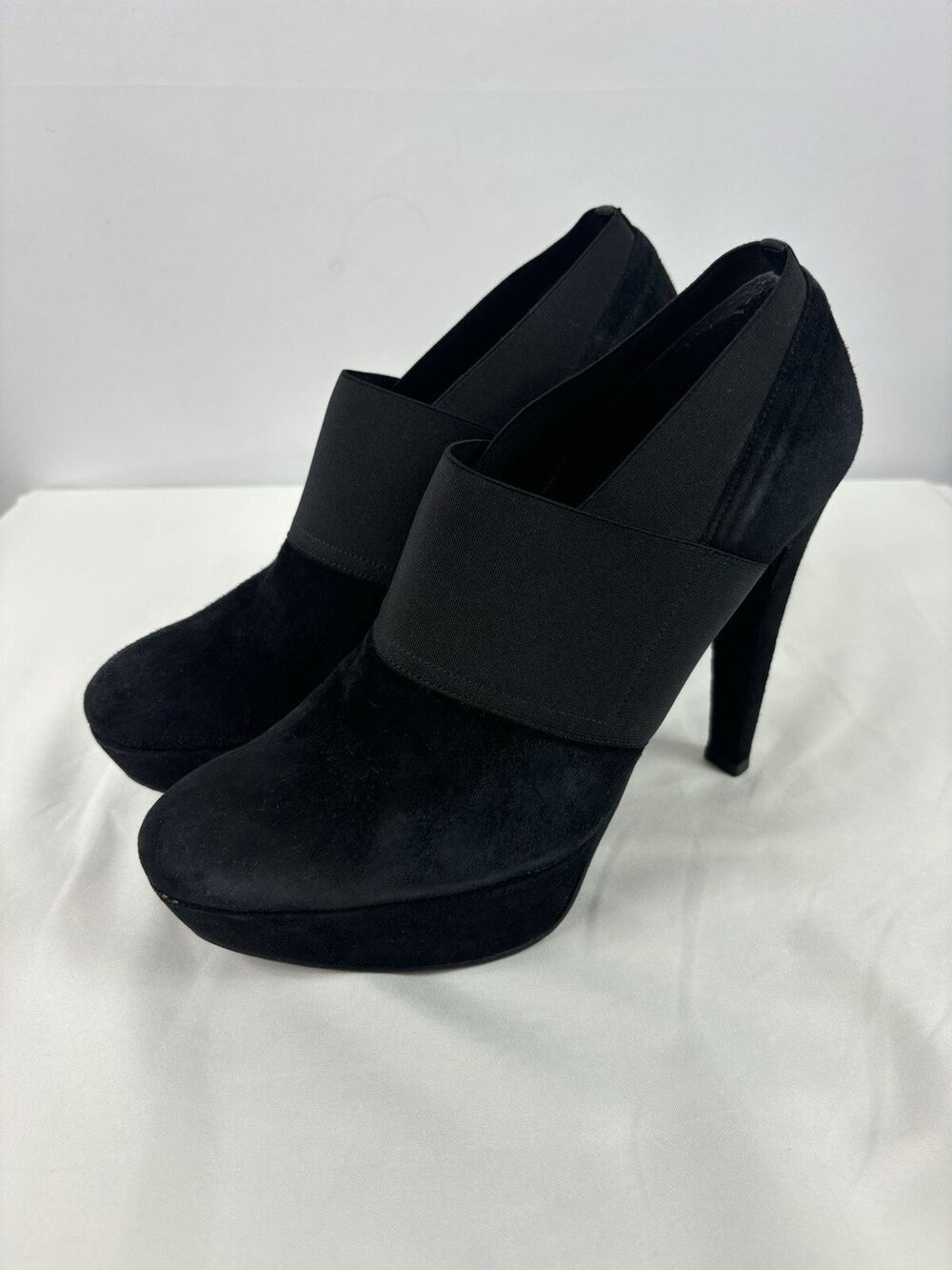 Stuart Weitzman Kilgore Platform Heels Booties Black Suede 8.5 M Stiletto